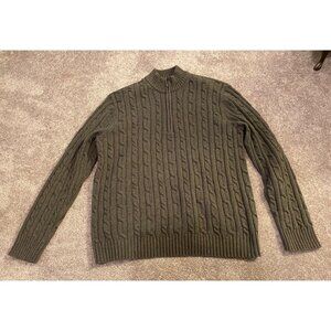 Izod Mens Cable Knit Sweater Crew Neck Olive Gray  XL